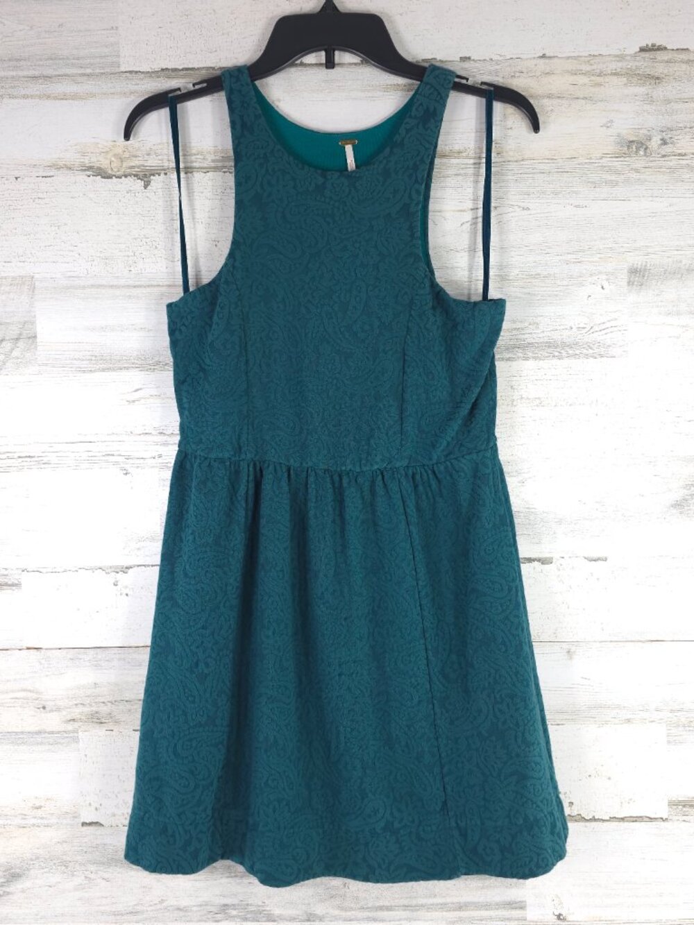 FREE PEOPLE GREEN PAISLEY SLEEVELESS PLEATED MINI A-LINE DRESS WOMENS SIZE SMALL